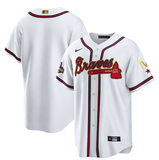 Men's Atlanta Braves Blank 2022 White/Gold World Series Champions Program Cool Base Stitched Baseball Jersey Men's Atlanta Braves Blank 2022 White/Gold World Series Champions Program Cool Base Stitched Baseball Jersey